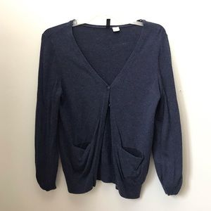 Navy Blue Button Up Cardigan With Pockets